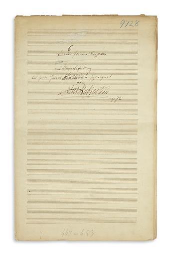 RUBINSTEIN, ANTON. Autograph Musical Manuscript Signed, seven times, working draft of his 6 Lieder for voice and piano (Op. 72),